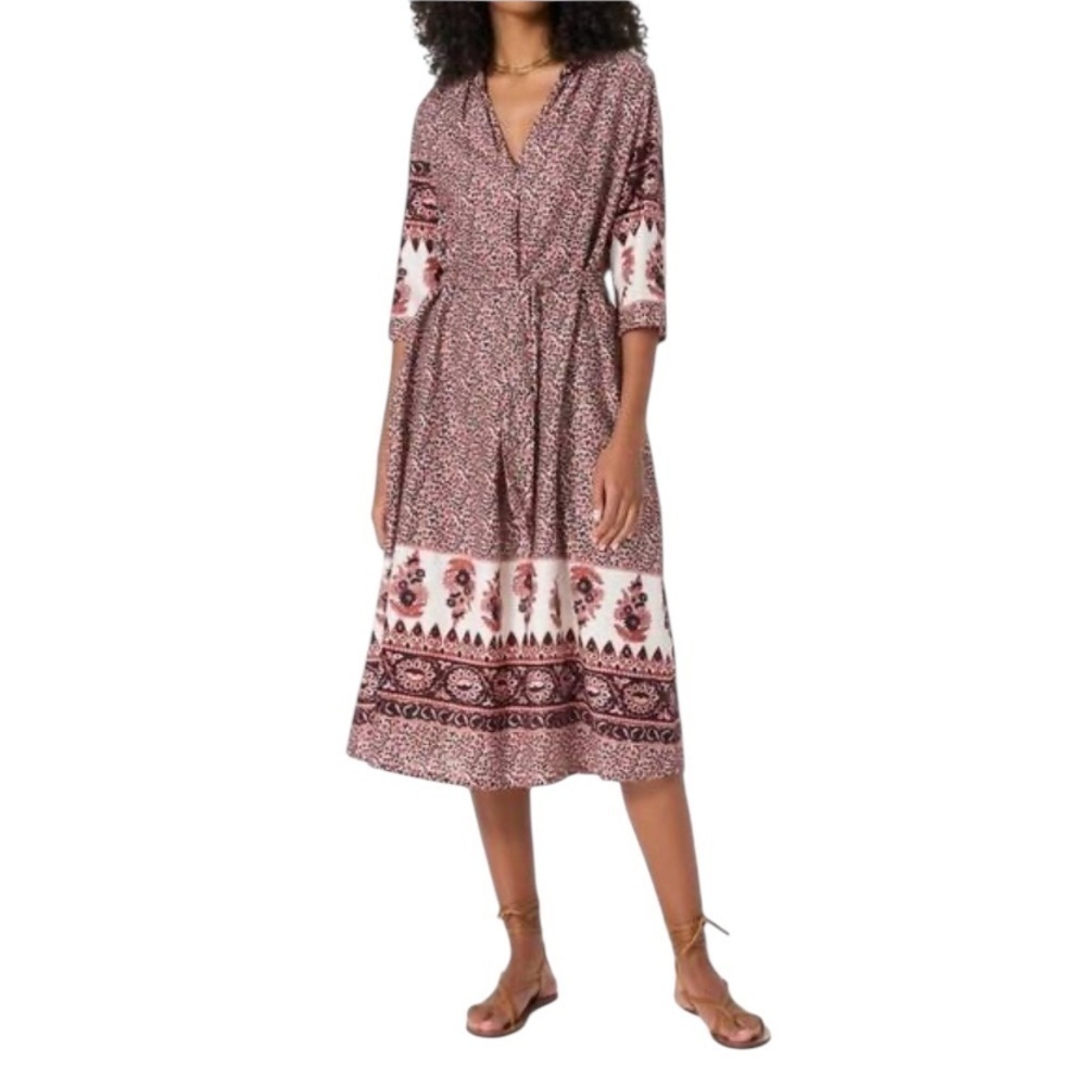 Xirena Joanie Silk Cotton Boho Midi Maxi Dress Brown Paisley Floral Size Medium